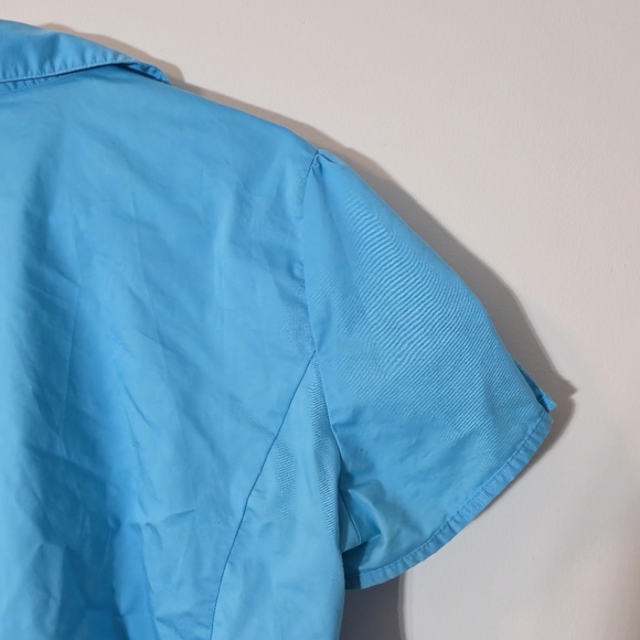 Ricki’s 18 Blue Pintuck Pleated Button Down Blouse Short Sleeve Stretch Workwear - Picture 11 of 14